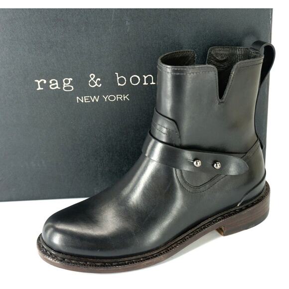 Rag & Bone Ashford Motorcycle Biker Ankle Boots  Low Heel Belted - Picture 4 of 10